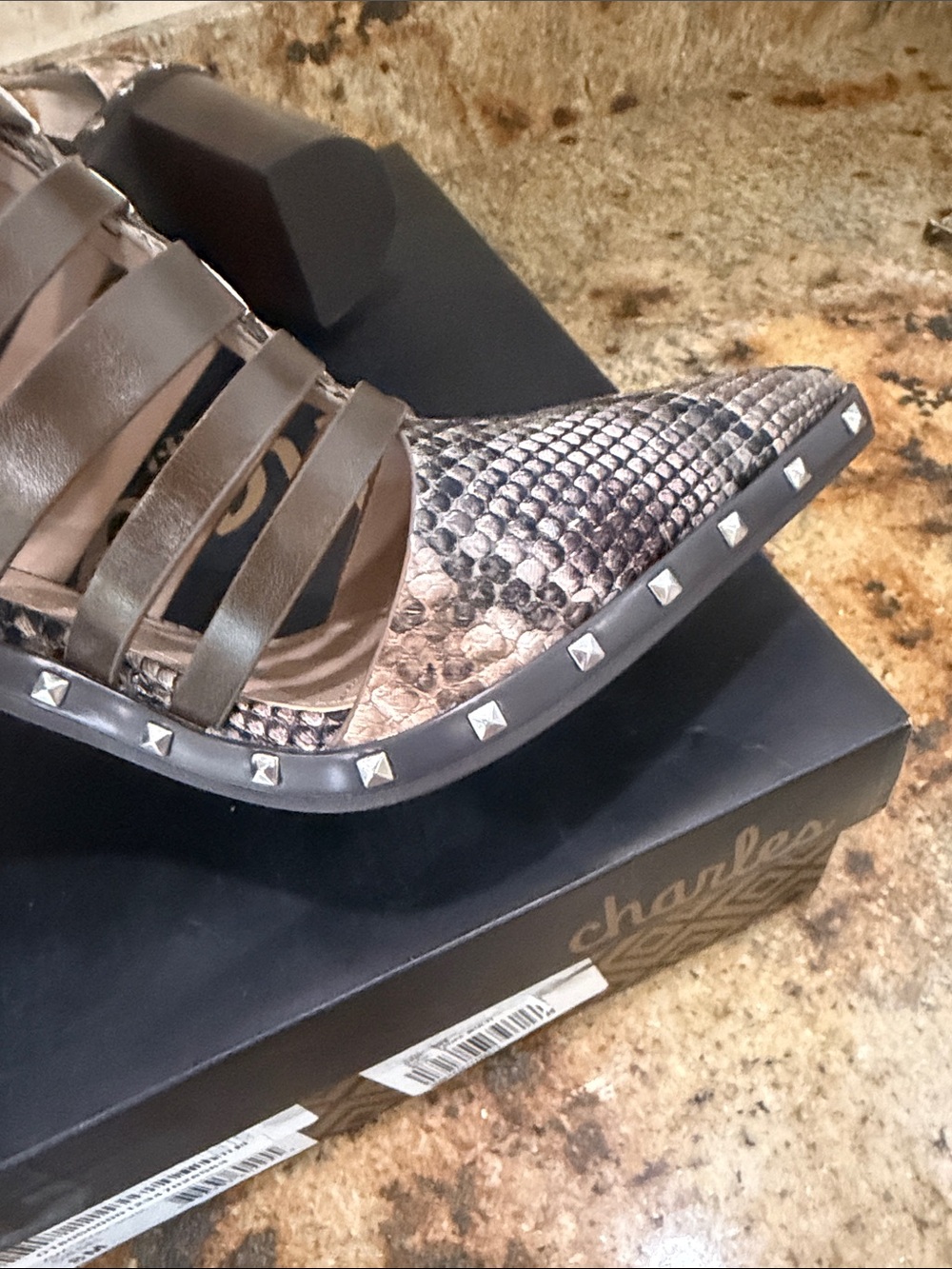 Charles by Charles David Diesel Bootie Studded Python-Print Heels NIB - Picture 7 of 8